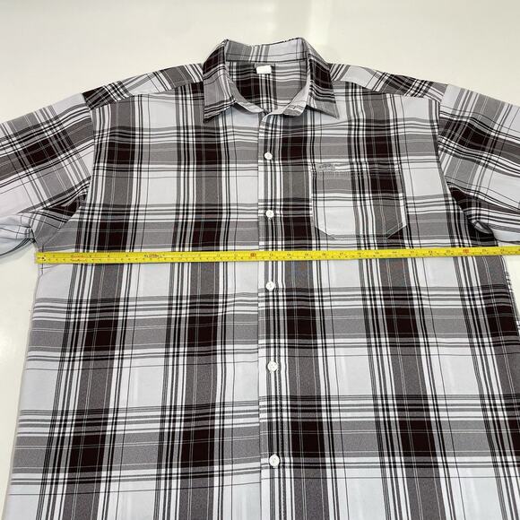 Caltop Men’s Plaid Button Up Shirt Short Sleeve Pocket Casual Brown White 2XL - Picture 5 of 6